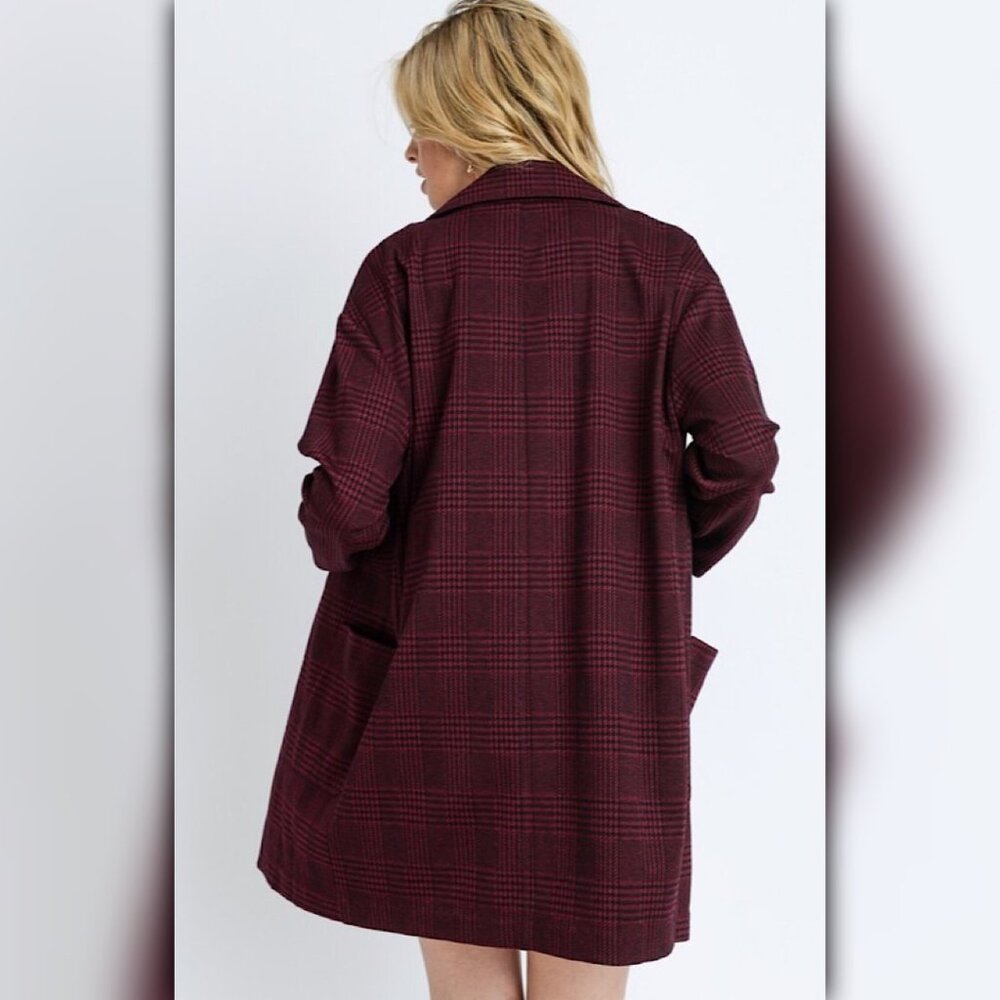 A401 • Wine Plaid Oversized Blazer - Picture 3 of 7